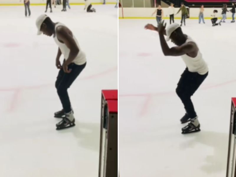 Man performing Zulu dance on ice rink